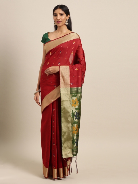 

Mitera Maroon & Green Silk Blend Jacquard Woven Design Saree