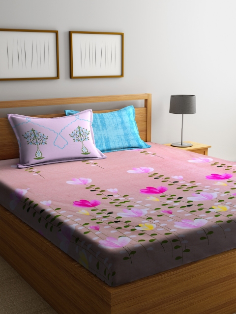 

Cortina Pink & Green Floral 200 TC Cotton 1 Queen Bedsheet with 2 Pillow Covers
