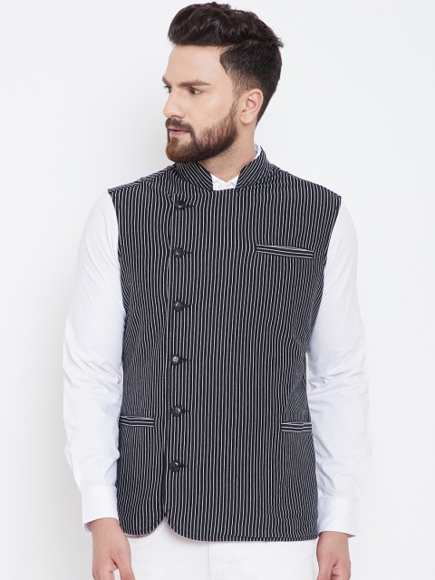 

Hypernation Men Black And White Striped Waistcoat