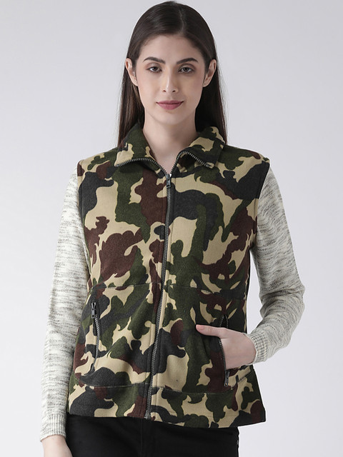 

The Vanca Women Green & Brown Camouflage Printed Tailored Jacket