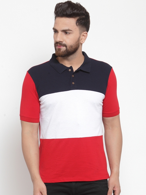 

Kalt Men Red & White Colourblocked Polo Collar T-shirt