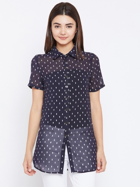 

PANIT Women Blue & White Slim Fit Printed Casual Shirt