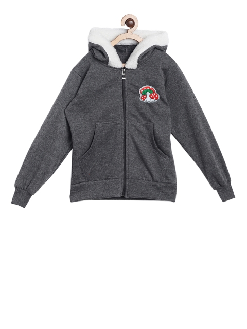 

SWEET ANGEL Girls Grey Melange Solid Hooded Sweatshirt