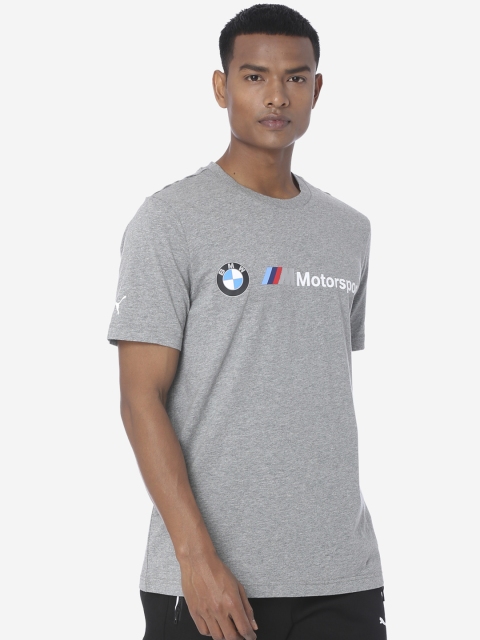 

PUMA Motorsport Men Grey Printed Round Neck BMW MMS Logo Tee Medium Heather Sports T-shirt