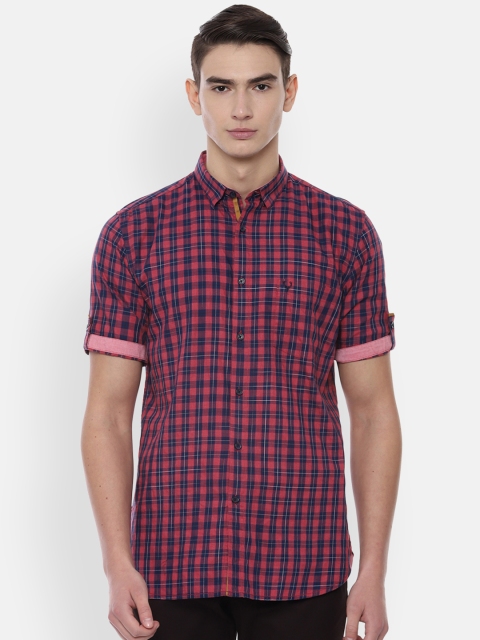 

Allen Solly Men Pink & Navy Blue Slim Fit Checked Casual Shirt