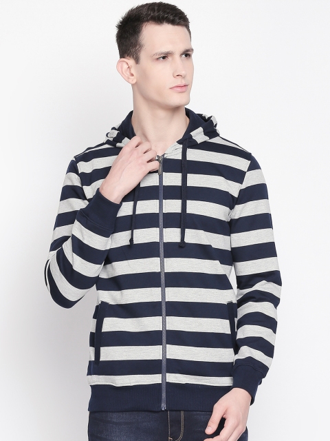 

BYFORD by Pantaloons Men Navy Blue & White Striped Hooded Sweatshirt
