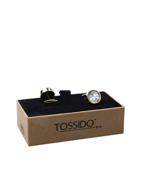 

Tossido Men Gold-Toned & Silver-Toned Engraved Circular Cufflinks