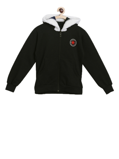 SWEET ANGEL Boys Black Solid Hooded Sweatshirt