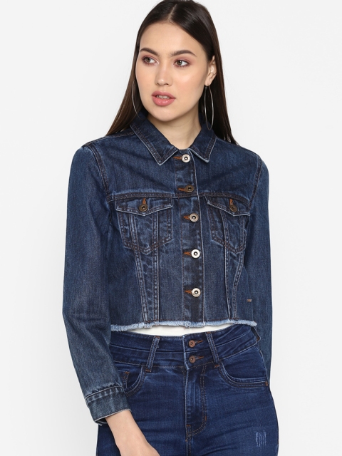 

FOSH Women Blue Solid Jacket