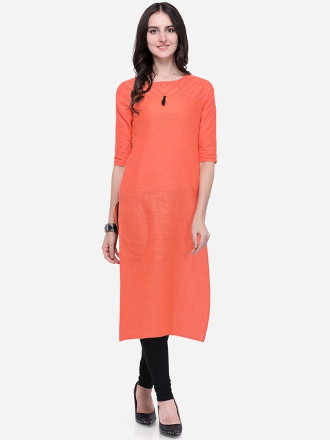 

Mirchi Fashion Women Orange Solid Straight Kurta