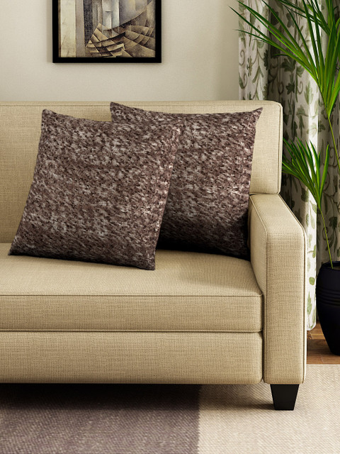 

NEUDIS Set of 2 Brown Self Design Square Cushion Covers