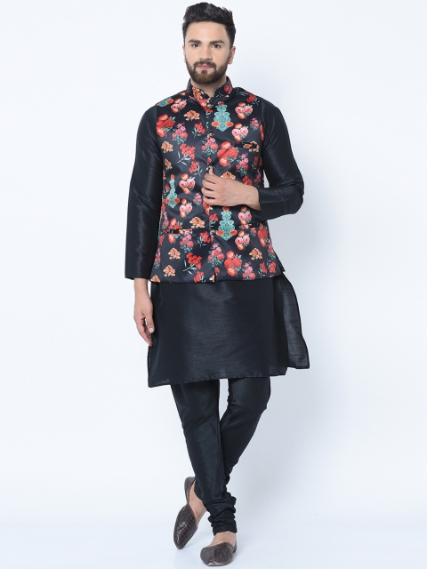 

TAG 7 Men Black & Pink Solid Kurta with Churidar