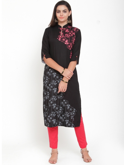 

ETIQUETTE Women Black Printed Straight Kurta