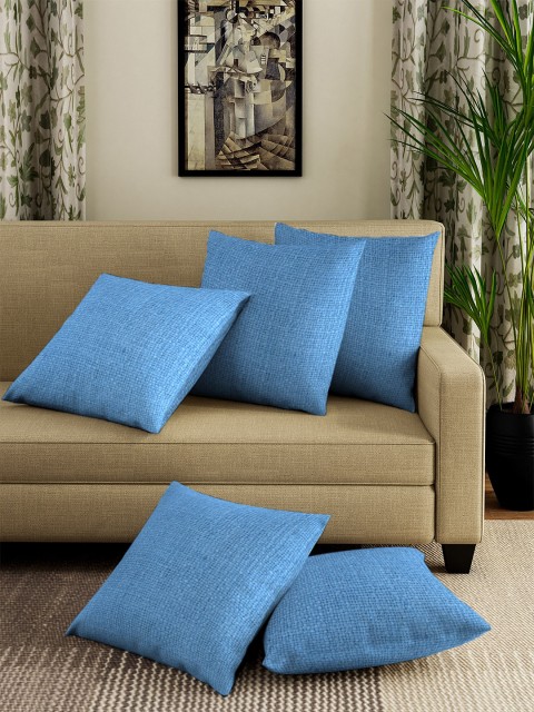 

NEUDIS Blue Set of 5 Solid Square Cushion Covers