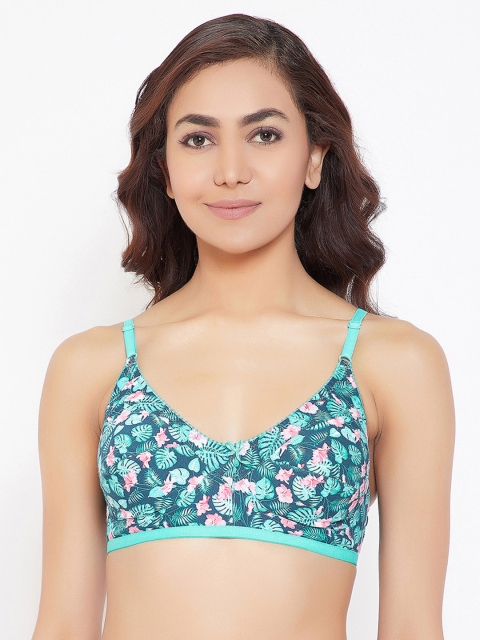 

Clovia Cotton Rich Non-Padded Non-Wired Floral Print Bra, Sea green