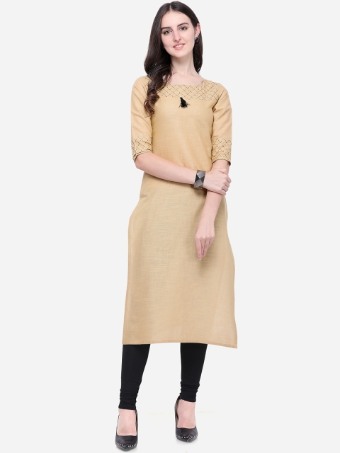 

Mirchi Fashion Women Cream-Coloured Solid Straight Kurta