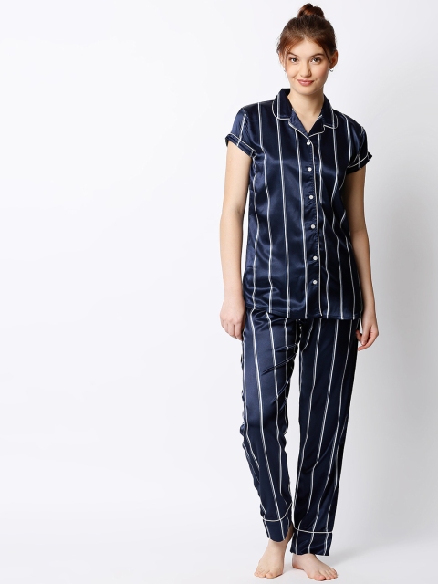 

I like me Women Navy Blue Striped Night Suit ILM-WFO-9107-NY