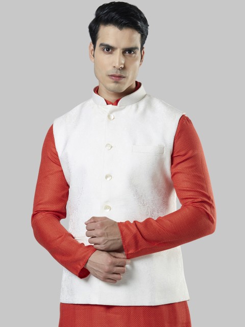 

Ethnix by Raymond Men White Self-Design Nehru Jacket