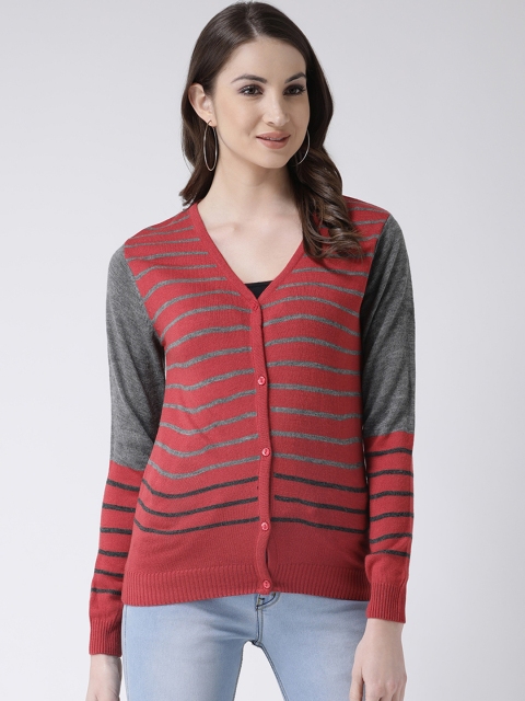 

Club York Women Red & Grey Striped Sweater