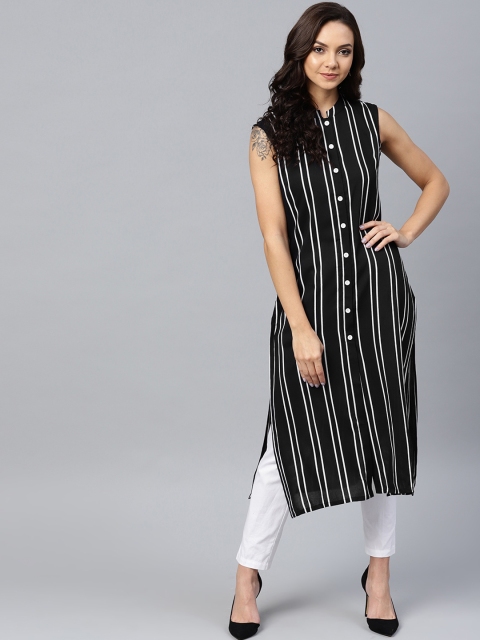 

Jompers Women Black Striped Straight Kurta