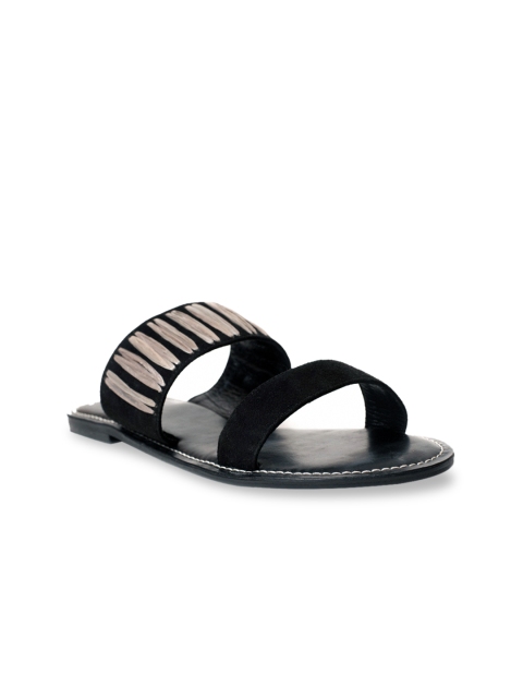 

Burloe Women Black Solid Suede Open Toe Flats