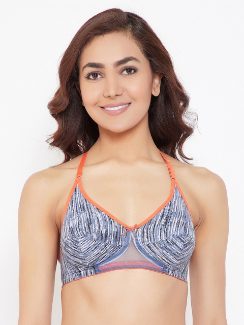 

Clovia Cotton Rich Printed Non-Padded Non-Wired Racerback Bra, Blue