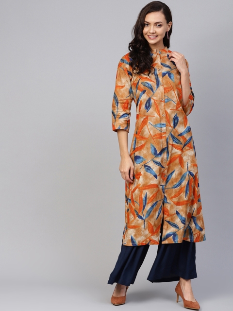 

Jompers Women Beige Printed Straight Kurta