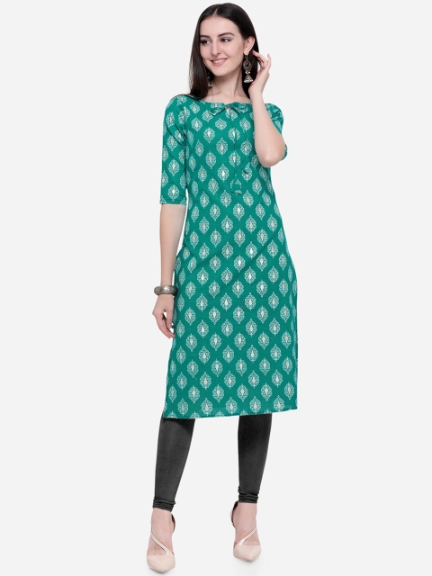 

Mirchi Fashion Women Teal Green Printed Straight Kurta