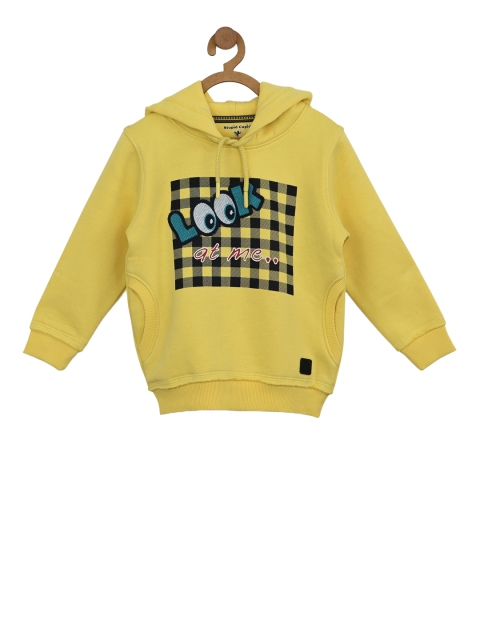 

Stupid Cupid Boys Yellow Printed Hooded Sweatshirt