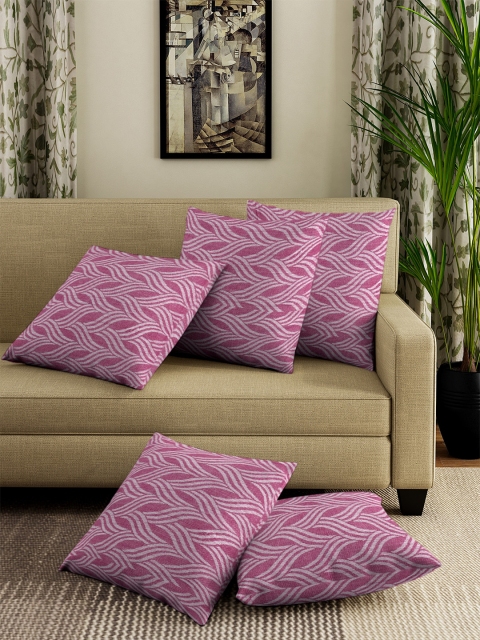 

NEUDIS Pink & White Set of 5 Abstract Square Cushion Covers