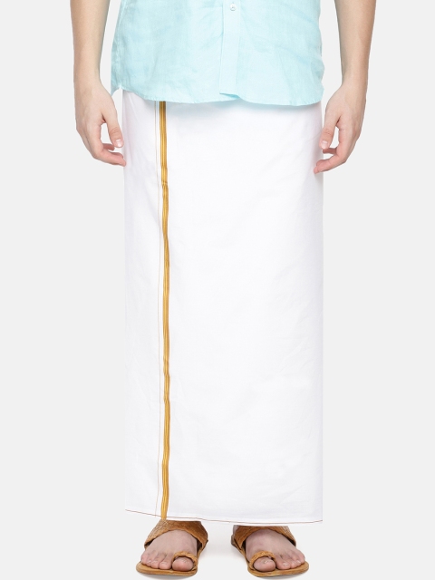 

Chennis Men White & Mustard Yellow Solid Cotton Dhoti