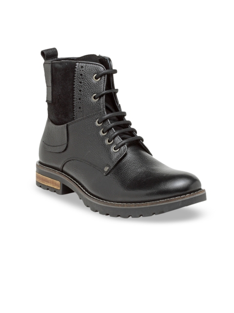 

Teakwood Leathers Men Black Solid Leather High-Top Flat Boots