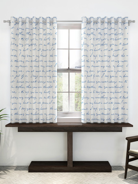 

Divine Casa White & Blue Set of 2 Window Curtains