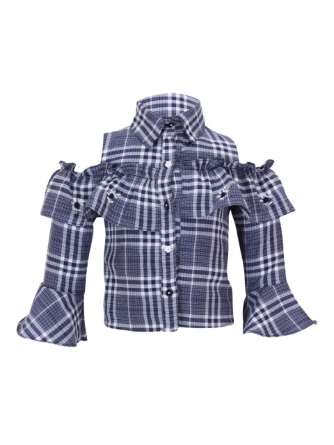 

CUTECUMBER Girls Navy Blue Checked Shirt Style Top