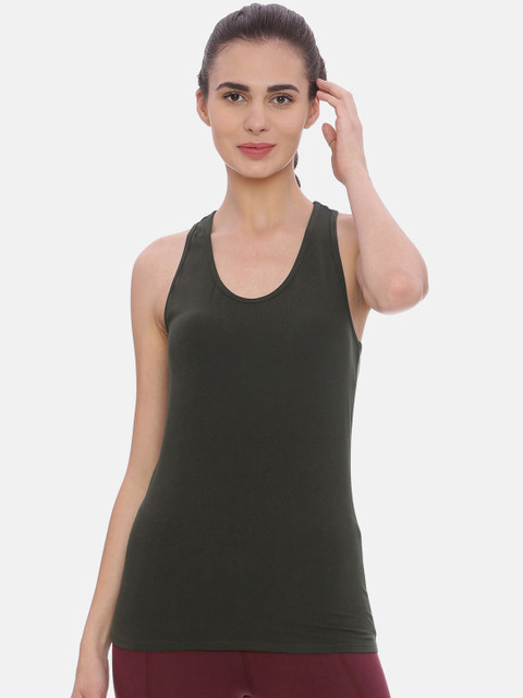 

Soul Space Women Grey Solid Tank Pure Cotton Top
