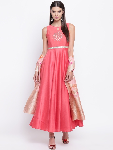 

Shakumbhari Women Embellished Peach-Coloured Maxi Dress