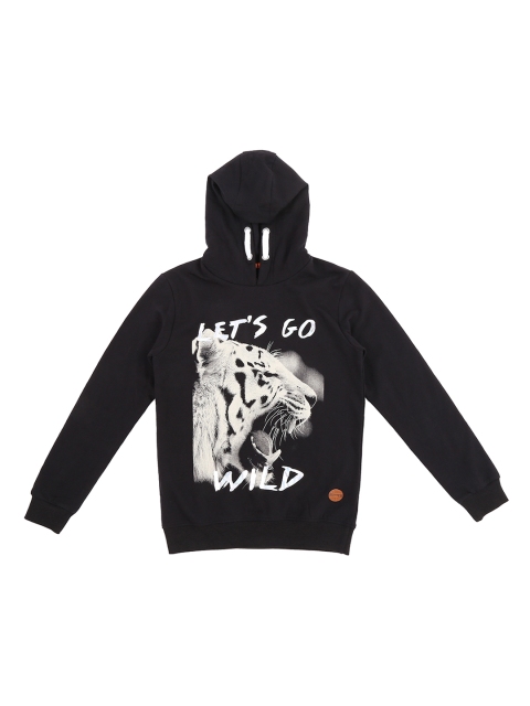

Pantaloons Junior Boys Black Printed Hooded Sweatshirt