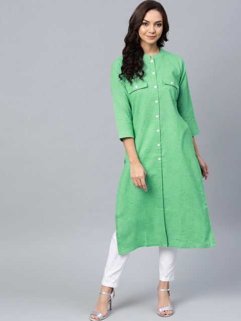 

Jompers Women Green Woven Design Straight Kurta