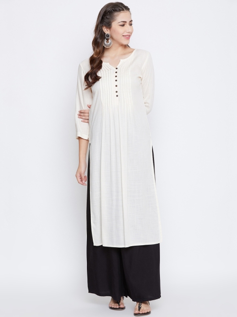 

Prakhya Women Off-White Solid Straight Kurta