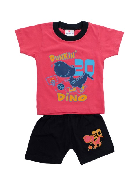 

TINY HUG Infants Pink & Black Printed Clothing Set