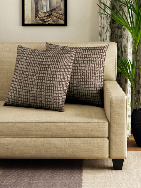 

NEUDIS Set of 2 Grey & Brown Checked Square Cushion Covers
