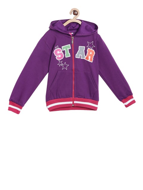 

SWEET ANGEL Girls Purple Printed Hooded Sweatshirt