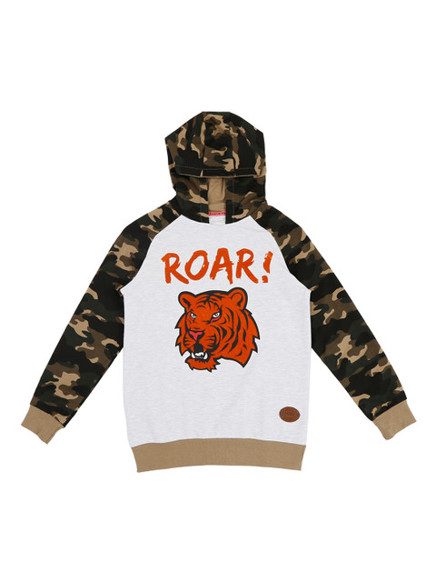 

Pantaloons Junior Boys Grey Melange Printed Hooded Sweatshirt
