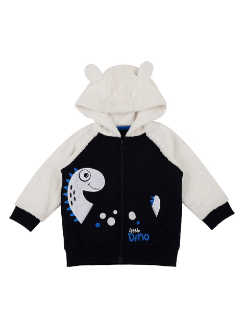 

Pantaloons Baby Boys Navy Blue & Off-White Printed Hooded Sweatshirt