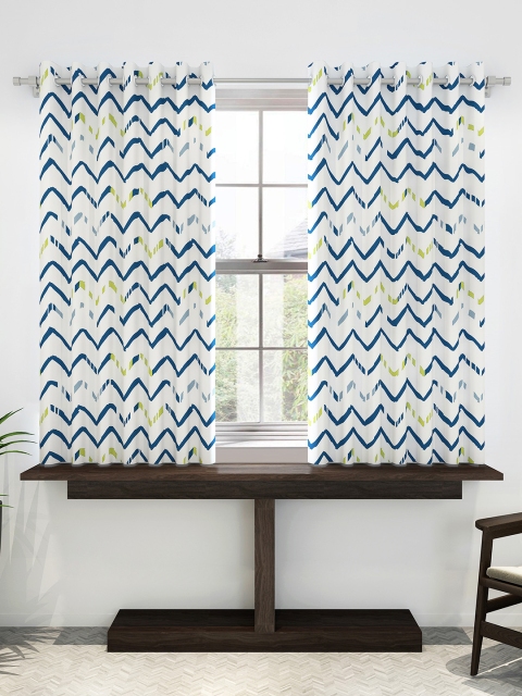 

Divine Casa White & Blue Set of 2 Window Curtains