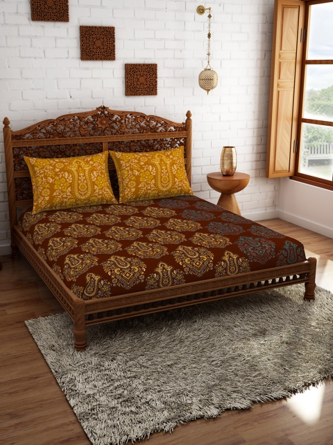 

Welspun Brown Ethnic Motifs 210 TC Cotton 1 Queen Bedsheet with 2 Pillow Covers