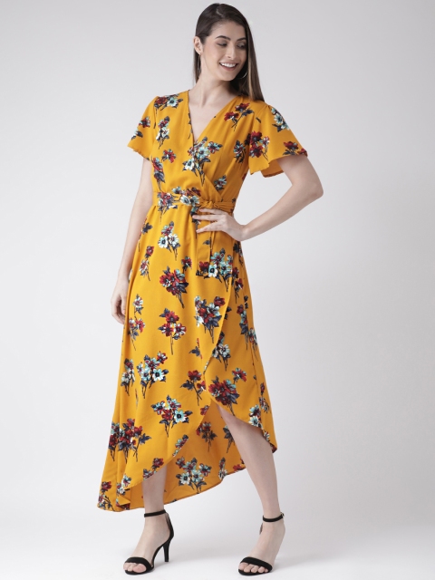 

The Vanca Women Mustard Yellow Floral Printed Wrap Dress