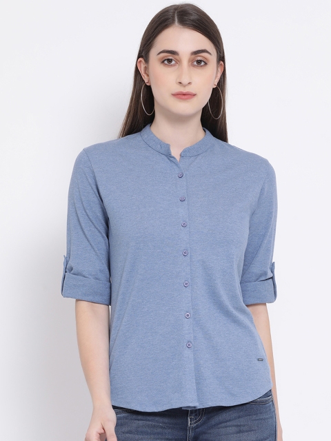 

Crimsoune Club Women Blue Solid Shirt Style Top