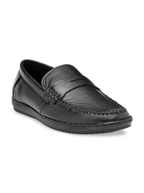 

Teakwood Leathers Men Black Leather Slip-On Formal Loafers