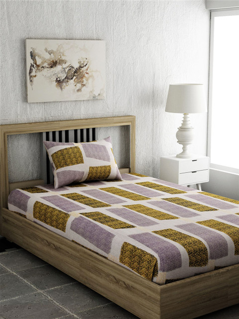 

EverHOME Grey & Yellow Geometric 210 TC Cotton 1 Queen Bedsheet with 2 Pillow Covers
